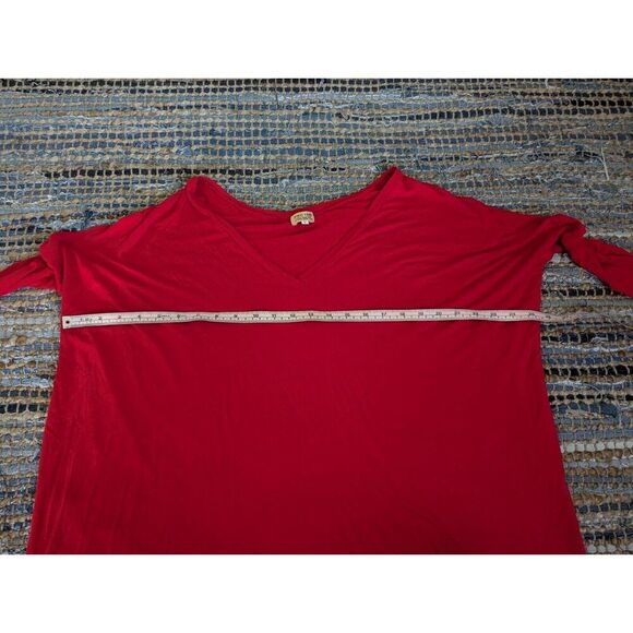 Bamboo Knit Oversized S Red Vneck Stretch L/S Soft Comfy Cozy Dolman Sleeves - Picture 6 of 7
